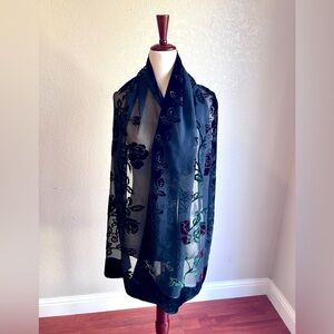 Vintage JJ Collection Sheer Black Velvet Scarf